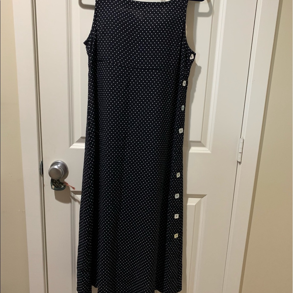 Maxi dress. Never worn. Petite small PS. Black with tiny white polkadots.